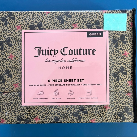 Juicy Couture Other - Juicy Couture Leopard Bows & Logo 6PC Queen Sheet Set